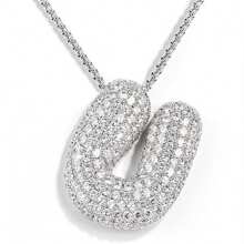 1入受歡迎的鍍金氣泡字母項鍊，設有26個字母與氧化鋯石，男女皆適用，適合日常佩戴 - 銀色新款2 - 查看 15