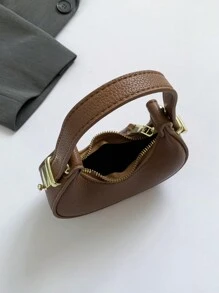 Nuevo bolso de mano de mujer de estilo de negocios casual retro con media luna, bolso de hombro cruzado vintage mini con letra, bolso tote portátil de estilo sólido con decoración de metal, esencial para otoño/invierno, forma de dumpling - Marrón - Ver 8