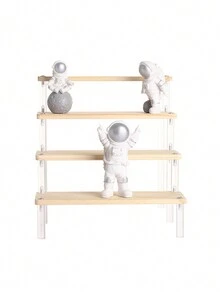 1pc DIY Wooden Board Acrylic Combination Spice Rack For Kitchen Storage, Display, Mineral Stone Model, Makeup Organizer, Party Dessert Cake Stand, Jewelry & Cosmetics Shelf, Clear Wooden Board With Self-Assembly Design - Multicolor - View 1