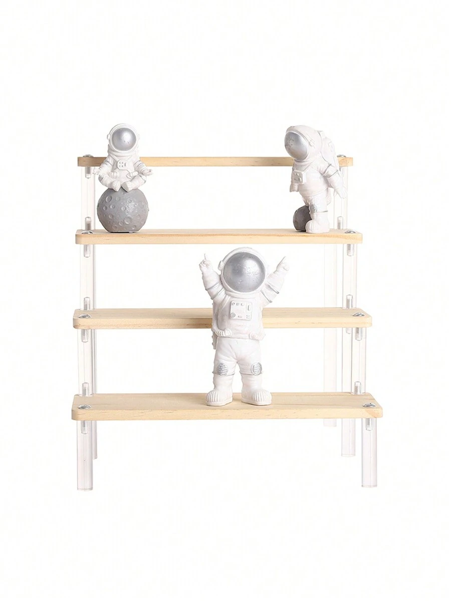 1pc DIY Wooden Board Acrylic Combination Spice Rack For Kitchen Storage, Display, Mineral Stone Model, Makeup Organizer, Party Dessert Cake Stand, Jewelry & Cosmetics Shelf, Clear Wooden Board With Self-Assembly Design - Multicolor - View 1