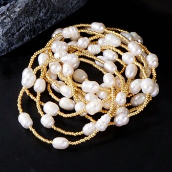 2/4/6/10Pcs Summer Faux Pearl Gold Mikyuki Bead Stretch Bracelet 2024 New In Women Sets Bracelets Jewelry Gifts