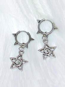 1pair Y2K Korean Fashion Star Swirl Earrings Gothic Charms Rivet Earrings For Women Punk Grunge Jewelry Vintage Accessories Cool Jewelry - Silver - View 1