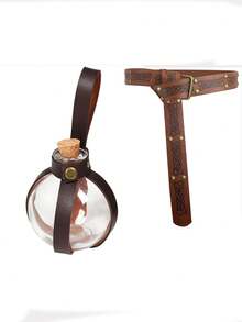 2pcs Ancient Rune Belt With Glass Magic Bottle, Role-Playing Props And Accessories, Medieval Wizard Stage Costume Accessories - Brown - View 4