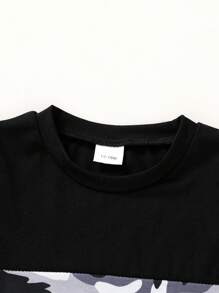 2入組男童柔軟舒適的可愛拼接迷彩印花T卹和迷彩印花短褲，適合夏季休閒、度假和派對 - 彩色 - 查看 4