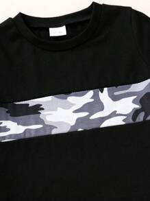 2入組男童柔軟舒適的可愛拼接迷彩印花T卹和迷彩印花短褲，適合夏季休閒、度假和派對 - 彩色 - 查看 6