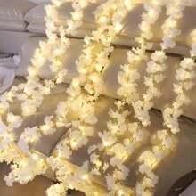 1 pièce Guirlande lumineuse de 2 m de fleurs de cerisier artificielles blanches, lumières décoratives de vigne de fleurs de cerisier rose toujours verte pour la décoration de fête d'anniversaire, mariage, événement et maison
