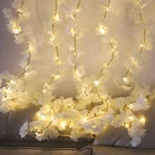 1 pièce Guirlande lumineuse de 2 m de fleurs de cerisier artificielles blanches, lumières décoratives de vigne de fleurs de cerisier rose toujours verte pour la décoration de fête d'anniversaire, mariage, événement et maison