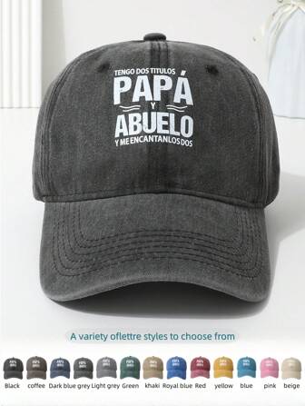 1pc 'TENGO DOS TITULOS PAPA Y ABUELO' Printed Baseball Cap With Adjustable Strap, Washed Out Look, Unisex Sun Hat. Ideal Gift
