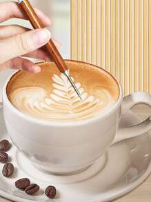 1 件咖啡拿铁艺术针，玫瑰木雕刻针带图案装饰杆，咖啡制作配件学校用品返校 - 彩色 - 查看 5