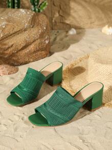Sandalias de tacón medio de moda para mujer, zapatos de fiesta, zapatillas de tacón medio, sandalias de tacón grueso, zapatillas de tacón grueso - Verde - Ver 9