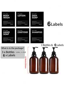 LEAPAIR 2/3 Peças Frasco Dispensador de Loção de 500ml/16.9oz com Bomba Dispensadora com Rótulos ou Suporte para Garrafa, Garrafas Recarregáveis de Shampoo e Condicionador, Frascos Dispensadores Apertáveis, Para Sabonete Líquido/Shampoo/Condicionador/Sabonete Líquido para as Mãos/Detergente Líquido/Loção, Dispensador de Armazenamento de Cozinha e Banheiro, Decoração de Banheiro Doméstico, Decoração de Outono, Volta às Aulas