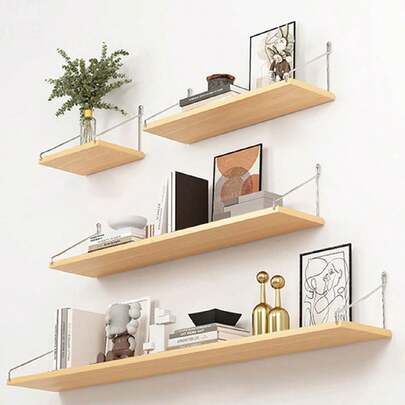 1入組掛壁式儲物架，木質隔板無需鑽孔，客廳牆掛展示架，宿舍廚房整理木板