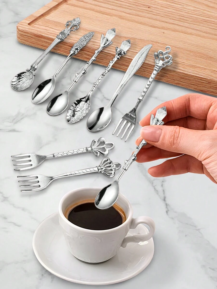 6pcs/set Zinc Alloy Vintage European Palace Style Coffee Spoon Tea