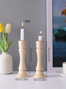 2pcs Wooden Candle Holder - Beige - View 8