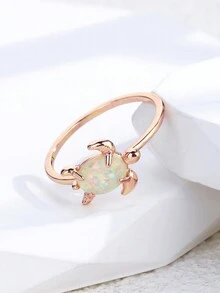 Charm-In 1 件母亲节礼物生日礼物玫瑰金色澳大利亚宝石海龟戒指，适合女孩 - 玫瑰金 - 查看 3