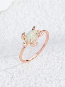 Charm-In 1 件母亲节礼物生日礼物玫瑰金色澳大利亚宝石海龟戒指，适合女孩 - 玫瑰金 - 查看 1