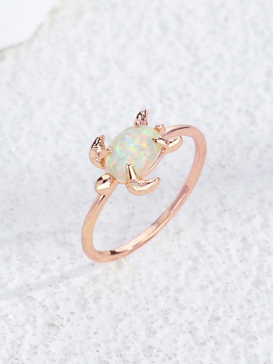 Charm-In 1 件母亲节礼物生日礼物玫瑰金色澳大利亚宝石海龟戒指，适合女孩 - 玫瑰金 - 查看 1