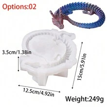1 Stück Drachen Silikonform, 3D realistischer Kristall Drache, handgefertigte Tierhandwerke, Dekoration für Zuhause aus Gips, Beton, Zement oder Harz Gießformen. - Weiss - Übersicht 9