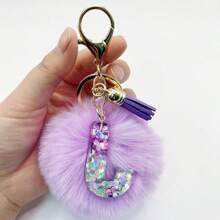 1个，字母首字母钥匙扣，可爱毛绒球钥匙链，可挂在包包、背包、汽车上，是送给女性女孩的礼物，也是钱包和手提包的配饰，带流苏，字母首字母A-Y