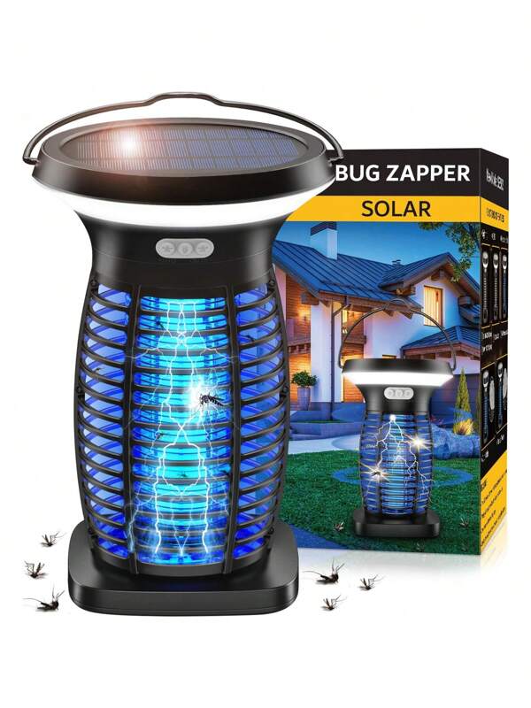 1 Stück Moskitoabwehrlampe, Solar- und USB-wiederaufladbare elektrische Mückenvernichtungslampe für den Außenbereich, 3-in-1-Mückenvernichter-LED-Licht, wasserdichte elektrische Fliegenfalle für Schlafzimmer, Camping, Garten, drinnen und draußen