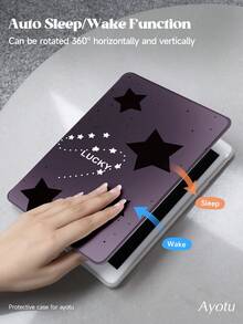 黑色星形图案 iPad 旋转保护壳 兼容 iPad 第 10 代 10.9 英寸 2022-360 度旋转支架保护套带笔架，自动唤醒睡眠 - 紫色360°旋轉 - 查看 7