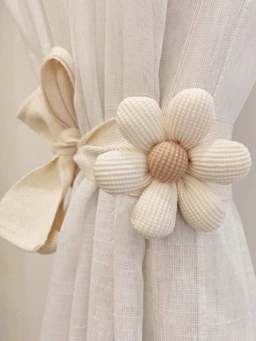 1件装3D立体花卉儿童窗帘绑带，卡通可爱花朵窗帘绑带，婴儿派对家居装饰礼品 - 米色 - 查看 1