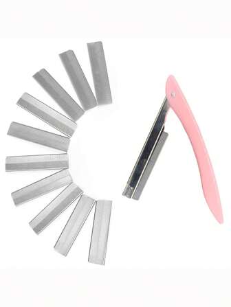 10 Pcs Replaceable Stainless Steel Eyebrow Trimmer Blade And 1 Pink Bracket Eyebrow Razor, Multipurpose Exfoliating Dermaplaning Tool For Face, Facial And Eyebrow Shaper Cover For Women Men, Easy To Use,Makeup,Cheap,Room Decor,Vanity,Travel,Bedroom,Makeup Accessories,Eyebrow Razor,Cheap,Stocking Stuffers,Makeup,Makeup Tools,Cheap Stuff,Gifts,Gifts For Women,Christmas Gifts