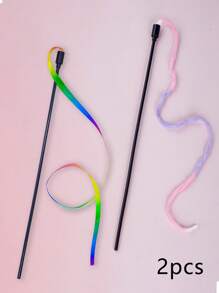 2pcs Playful Cat Wand Toy With Colorful Ribbons For Pet Entertainment