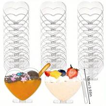 20pcs 2.7 Oz Plastic Mini Dessert Cups Clear Barfi Cups Heart Shaped Small Bowls For Cake, Ice Cream, Tasting, Party, Buffet, Wedding