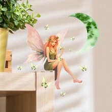 1 PC Hoạt Hình PVC Mặt Trăng & Cánh Phát Sáng Trong Bóng Tối Công Tắc Miếng Dán, dùng Cho Tường/Nhà/Phòng Khách/Trang Trí Phòng Ngủ Huỳnh Quang Decal Dán Tường - nhiều màu - Xem 5