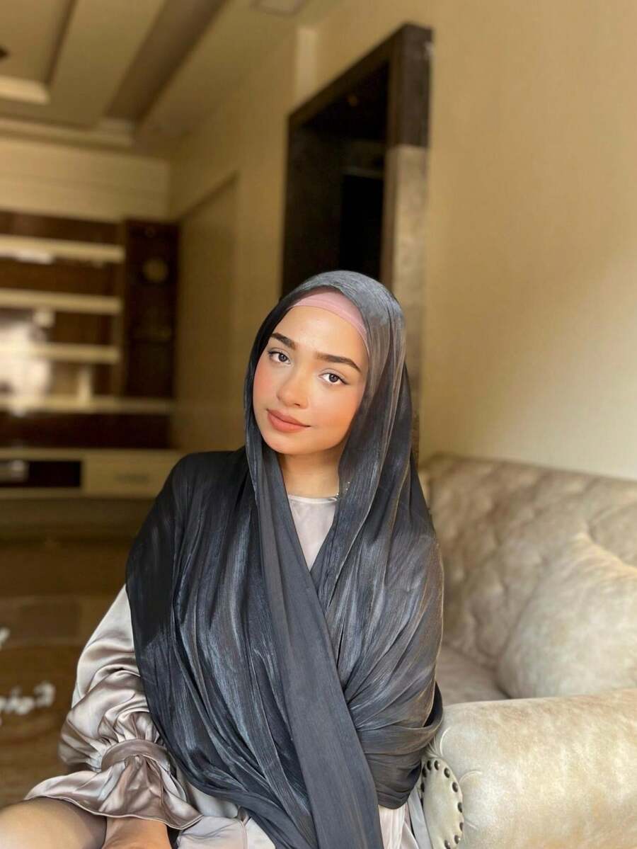 1 件女士纯色优雅丝质柔软头巾/头巾，海岛丝绸，休闲保守，适合日常使用 - 白色 - 查看 1