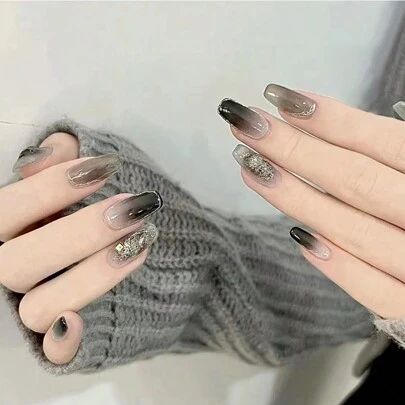 24 Cái/bộ Bí Ẩn Đậm Series Màu Sắc Móng Tay Giả Cho Nữ Ấn Vào Móng Tay Đồ Dùng Làm Móng