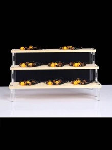 1pc DIY Wooden Board Acrylic Combination Spice Rack For Kitchen Storage, Display, Mineral Stone Model, Makeup Organizer, Party Dessert Cake Stand, Jewelry & Cosmetics Shelf, Clear Wooden Board With Self-Assembly Design - Multicolor - View 3