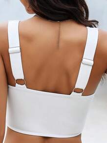 Women's Fashion Solid Color Twist Front Bikini Top Summer - White - View 2