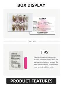 10片手工棺材形美甲贴纸，夏季美甲，精致假指甲，DIY，星空梦幻奢华水钻珍珠美甲配件，灰色美甲贴纸，可重复使用，适合女孩/女士在婚礼、派对、节日等场合使用，美甲礼品套装 - 彩色 - 查看 3