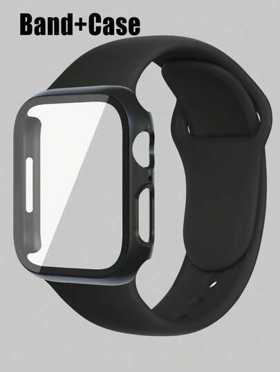 Compatible With Apple Watch Band And Case Combination Set Men'S And Women'S Fashion Sports Soft Comfort Rivet Buckle Silicone Strap + Anti-Drop, Scratch-Proof And Anti-Collision Hard Pc Case Tempered Glass Film Integrated Watch Case Compatible With Apple Watch 40/41/42/44/45/46/49mm Band And Cases Compatible With Apple Watch Series Ultra/11/10/9/8/7/6/5/4/Se Strap And Case Simple Waterproof And Sweat-Proof Convenient Replacement Strap Case