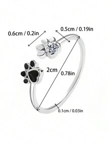 HuooNew Anillo abierto zirconia cúbica pata adorno plata esterlina - Plateado - Ver 3