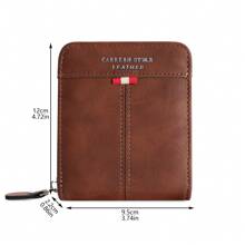 CarrKen 1pc New Arrival Men's Vintage Style Multifunctional Zipper Wallet Youth Student Personalized Color Blocking Card Holder - Khaki - View 3