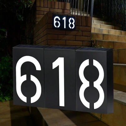 1pc Modern Single Digit Solar Powered Doorplate Lamp, Outdoor Villa Wall Lamp For House Number, Yard, Garden Decoration