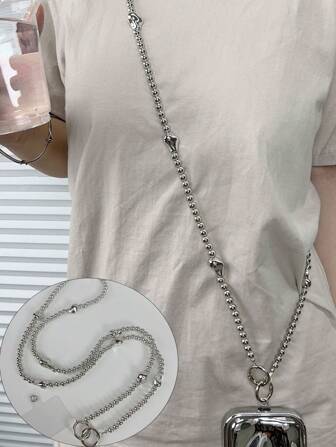 1 pieza de funda de teléfono con cuentas hecha a mano, asimétrica, con correa acrílica plateada desmontable para llevar colgando al hombro o cruzada, regalo para madre, familia, amigos, cumpleaños, festividades, accesorio de teléfono, cadena de teléfono