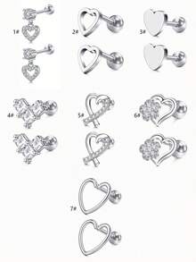 CIZME 2 Chiếc Bông Tai Sụn Trái Tim Trang Sức Xuyên Sụn Tragus Trang Sức Xuyên Xoắn Trang Sức Khuyên Tai Tròn Bóng Sau Bông Tai Dành Cho Nữ Bông Tai Xoắn Về Phía Trước Bông Tai Sụn Tragus Trang Sức 16G 6MM - Bạc - Xem 2