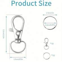 20pcs (10pcs Lanyard Snap Hooks+10pcs Key Rings) Premium Swivel Snap Hooks With Key Rings,For Keychain Making Kit Metal Lanyard Keychain Hooks ,Lobster Clasps, For Key Jewelry DIY Crafts,Bag Accessories Carabiner Clip - Silver - View 5