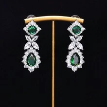Mới 4 Món Phù Hợp Với Đá Cubic Zirconia Cô Dâu Bộ Trang Sức Dự Tiệc Nữ, Cao Cấp Dubai Pha Lê Cưới Bộ Trang Sức - màu xanh lá - Xem 3