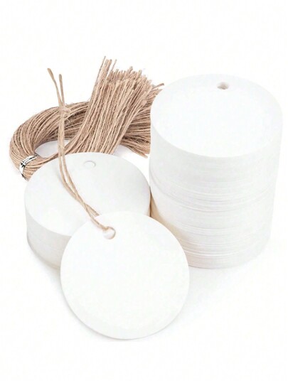 100pcs White Round Gift Tags, Bookmarks, Gift Cards, Chocolate Wrapping Decoration Cards, Blank Hang Tags With Strings, For Gift Wrapping Art Projects, Wedding Favor,