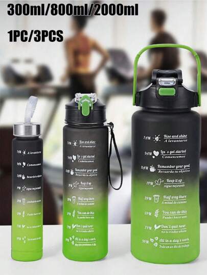 1pc, Gradient Color Sports Water Bottle With Straw, Portable For Outdoor Sports And Fitness, 2000ml/800ml/300ml