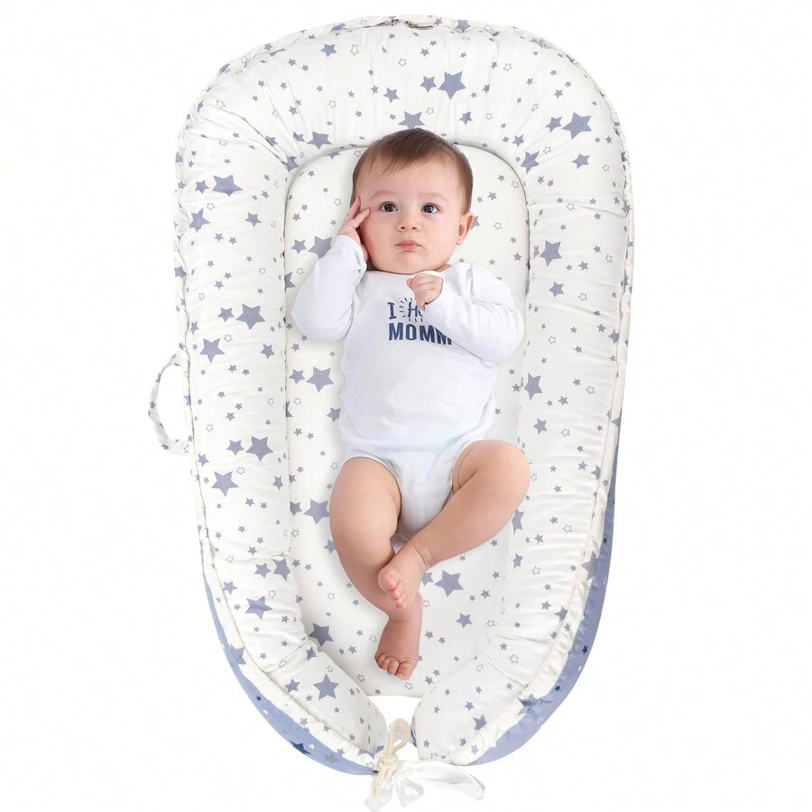 1Pc Adjustable Elasticity Baby Nest Removable Washable Newborn Floor Lounger - Gypsophila-blue - View 1