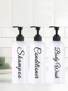 3PCS 16.9oz Shampoo And Conditioner Dispenser With 3 Waterproof Labels, Plastic Shower Soap Dispenser Used For Bathroom Decor - White - View 2