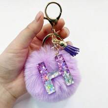 1个，字母首字母钥匙扣，可爱毛绒球钥匙链，可挂在包包、背包、汽车上，是送给女性女孩的礼物，也是钱包和手提包的配饰，带流苏，字母首字母A-Y