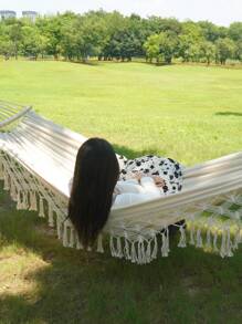 1pc Outdoor Garden Oversized Hammock Hanging Chair Swing Tassel Hammock Detachable Iron PipeSuitable For Outdoor Camping, Home Use, Indoor And Outdoor Rocking Chairs, Cradles Camping Stuff