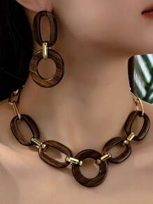 1 Set Of Minimalist Matte Retro Original Elegant High Atmosphere Simple Earrings Necklace Set - Brown - View 11